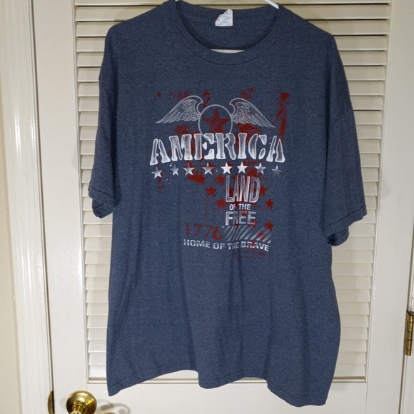 Patriotic Tee Men's XL America Land of the Free Stars Eagle Gildan Heavy Blue - Picture 7 of 12